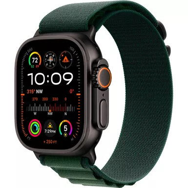 Apple Watch Ultra 2 (GPS+Cellular) 49mm Titanium Case with Dark Green Alpine Loop - Medium - Black