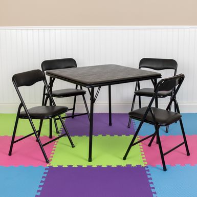 image of Kids Colorful 5-piece Folding Table and Chair Set - Black with sku:miamieg7olk9sv5quzjjgqstd8mu7mbs-overstock