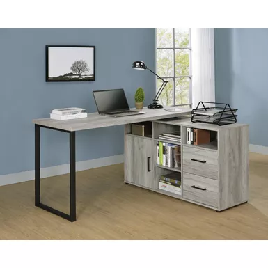 Hertford L-shape Office Desk with Storage Grey Driftwood