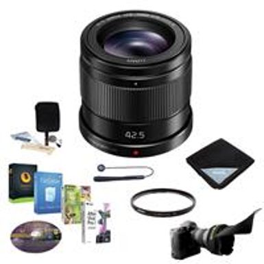image of Panasonic LUMIX G 42.5mm f/1.7 Aspherical Power O.I.S. Lens for Micro Four Thirds System - Bundle with 37mm UV Filter, Flex Lens Shade, Lens Wrap, Lens CapLeash, Cleaning Kit, Pro Software Package with sku:ipc4217nk-adorama