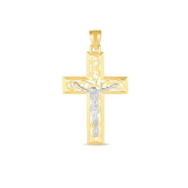 14k Two Tone Gold High Polish Diamond Cut Cross Pendant