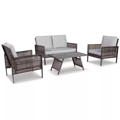 image of Lainey Outdoor Love/Chairs/Table Set (Set of 4) with sku:p338-080-ashley