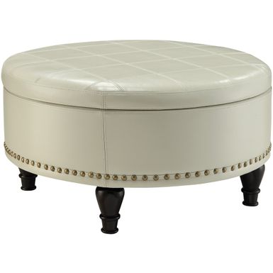 image of OSP Home Furnishings - Augusta Mid-Century Bonded Leather Ottoman With Inner Storage - Cream with sku:bb21326053-6360218-bestbuy-inspiredbybassett