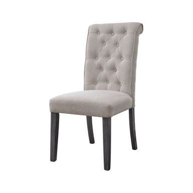 ACME Yabeina Side Chair (Set-2), Beige Linen & Gray Finish