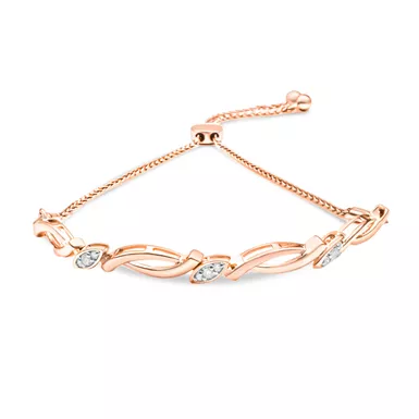 14K Rose Gold Plated .925 Sterling Silver Diamond Accent Alternating Swirl link Bolo Bracelet (I-J Color, I2-I3 Clarity) - 6" to 9" Adjustable