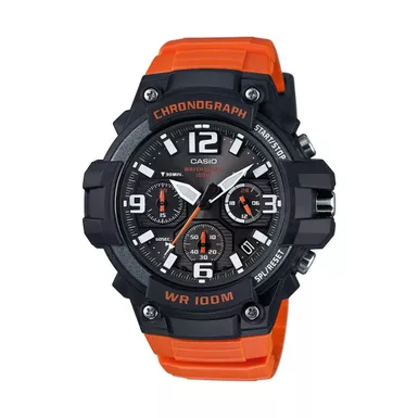 Casio - Mens Classic Chronograph Analog Orange Resin Watch Black Dial