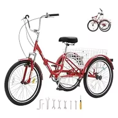 image of VEVOR Folding Adult Tricycle with sku:b0cz87sk32-amazon