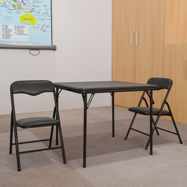 image of Kids Colorful 3 Piece Folding Table and Chair Set - Black with sku:fer-j5nhp-6xetlainkjxqstd8mu7mbs-overstock