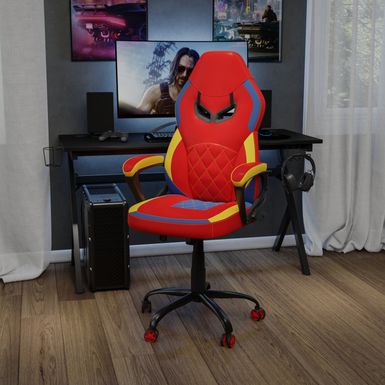 image of Ergonomic Designer Computer Gaming Chair with Diamond Stitching - 24.75"W x 27"D x 44" - 48"H - 24.75"W x 27"D x 44" - 48"H - Red/Blue/Yellow with sku:nsujlzelci3wp8t01ilcqwstd8mu7mbs-fla-ovr