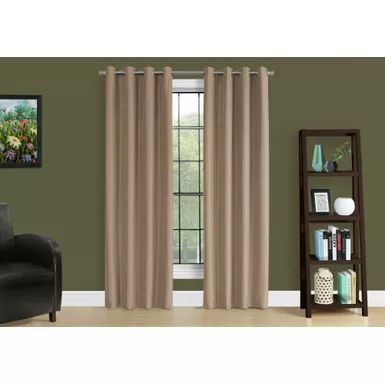 image of Curtain Panel/ 2pcs Set/ 54"W X 84"L/ 100% Blackout/ Grommet/ Living Room/ Bedroom/ Kitchen/ Thermal Insulation/ Polyester/ Brown/ Contemporary/ Modern with sku:i-9838-monarch