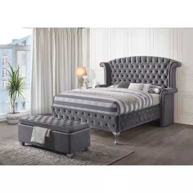 ACME Rebekah Bench w/Storage, Gray Fabric