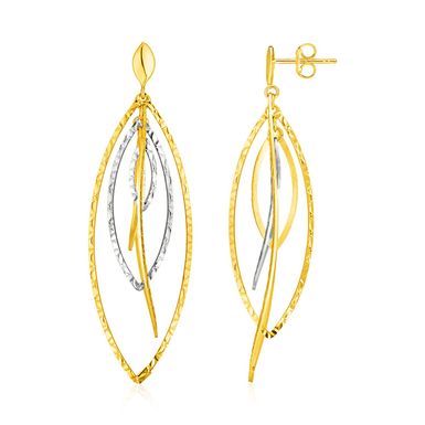 image of 14k Two Tone Gold Textured and Polished Marquise Motif Earrings  with sku:86548-rcj