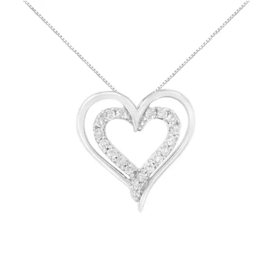 .925 Sterling Silver 1/4ct TDW Diamond Open Double Heart Pendant Necklace (I-J, I2-I3)