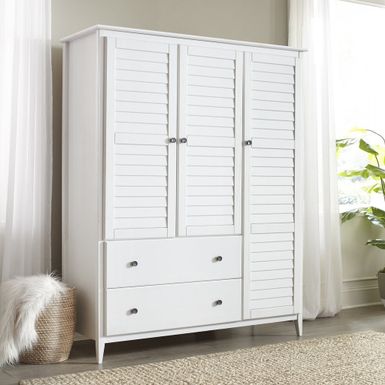 image of Grain Wood Furniture Greenport 3-door Armoire - Brushed White with sku:ypco_8fqeaefr9kbd-8ungstd8mu7mbs--ovr