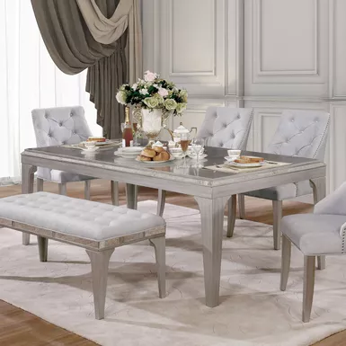 image of Transitional 84-Inch Wood Rectangle Dining Table in Silver with sku:idf-3020t-foa