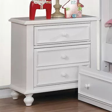 image of Traditional Solid Wood 2-Drawer Kids Nightstand in White with sku:idf-7155wh-n-foa