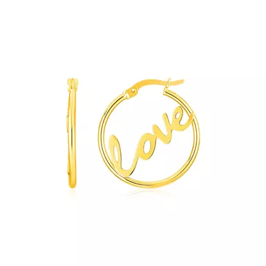 14K Yellow Gold Love Hoop Earrings