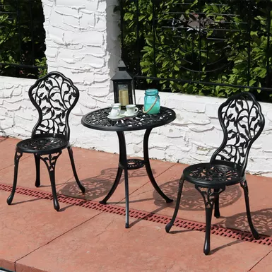 image of Sunnydaze 3-Piece Outdoor Cast Aluminum Patio Garden Furniture Bistro Set -Black - Black, Black with sku:1yhc7hghq5ewzymeng137qstd8mu7mbs-overstock