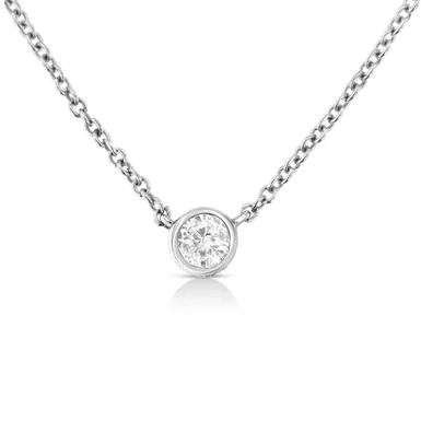 10K White Gold 1/10 Cttw Bezel Set Round-Cut Diamond Solitaire 18" Pendant Necklace (J-K Color, I1-I2 Clarity)