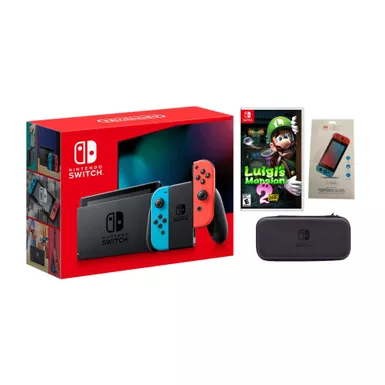 Nintendo Switch Neon + Luigi's Mansion 2 Bundle with Accessories