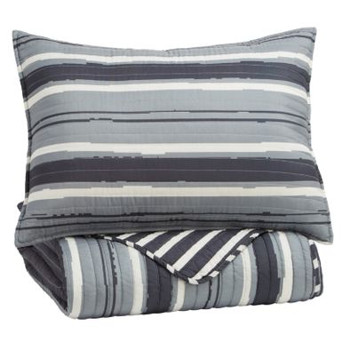 image of Gray/Cream Merlin Twin Coverlet Set with sku:q420001t-ashley