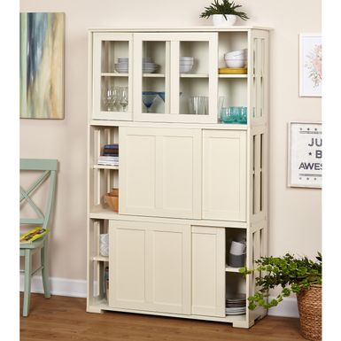 Simple Living - Sliding Door Stackable Cabinet - Antique White