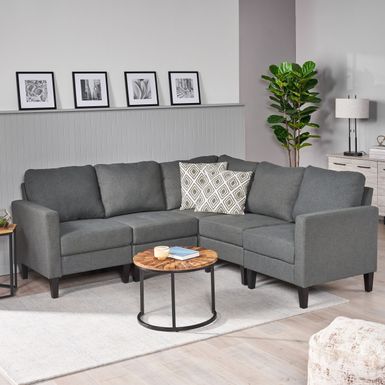 image of Zahra Modern Fabric  5-piece Sofa Sectional by Christopher Knight Home - DARK GREY with sku:qii_mmjtcvn8s8rt-ao-eqstd8mu7mbs-overstock