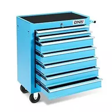 DNA MOTORING 7-Drawer Plastic Top Rolling Tool Cabinet with Keyed Locking System, Blue, TOOLS-00486