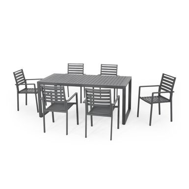 image of Paz 6 Seater Aluminum Dining Set by Christopher Knight Home - Gray+Gun Metal Gray with sku:spgslcgmfy3mi_ekw2s9bqstd8mu7mbs-chr-ovr