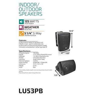Dual Electronics LU53PB 5 ¼ inch 3-Way High Performance Indoor, Outdoor & Bookshelf Studio Monitor Speakers with Swivel Brackets & 125...