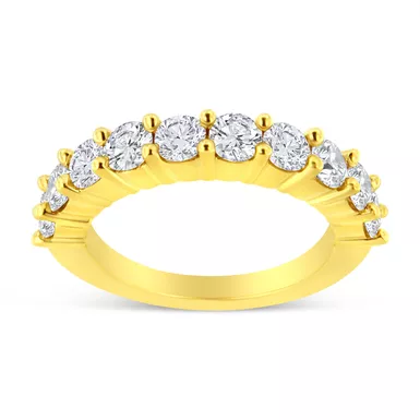 14K Yellow Gold Plated .925 Sterling Silver 2.0 Cttw Round Brilliant Cut Diamond 10 Stone Anniversary Band Ring (J-K Color, I1-I2 Clarity) Choice of size