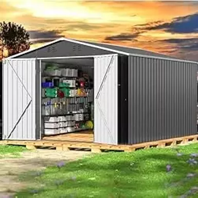image of UBGO 10ftx12ft Large Shed,Outdoor Storage Sheds,Metal Garden Sheds with Lockable Door,Waterproof Garden Shed Utility Tool Storage Room for Backyard Patio Lawn-Grey with sku:b0d3f1j4fs-amazon