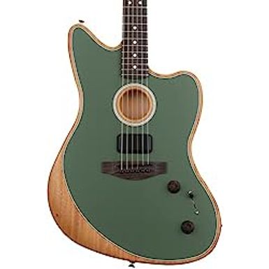 image of Fender Acoustasonic Player Jazzmaster Acoustic Electric Guitar, Antique Olive, Rosewood Fingerboard, with Gig Bag with sku:fen-0972233176-guitarfactory
