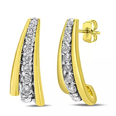 10K Yellow Gold Plated .925 Sterling Silver 0.50 Cttw Round Diamond Graduated Huggie Earrings (I-J Color, I2-I3 Clarity)