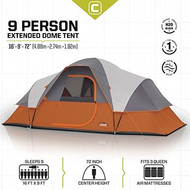 image of CORE 9 Person Extended Dome Tent - 16' x 9' with sku:b016n7dfmi-cor-amz