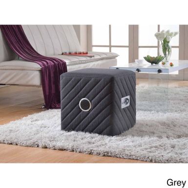 image of Caitlin Fabric Upholstered Ottoman with Bluetooth Speaker - Grey with sku:bb5zvdpudm9whsv9vpzj7qstd8mu7mbs-overstock