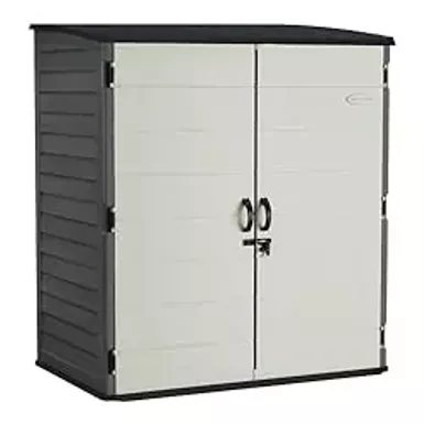 Suncast Extra-Large Vertical Storage Shed for Yard Storage, All-Weather Outdoor Storage Shed with 2 Lockable Doors, 70.5" W x 44.25" D x 77.5" H, Peppercorn