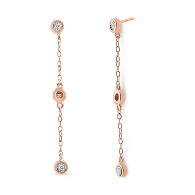 10K Rose Gold Plated .925 Sterling Silver 1/15 Cttw Diamond Dangle Earring (I-J Color, I3-Promo Clarity)