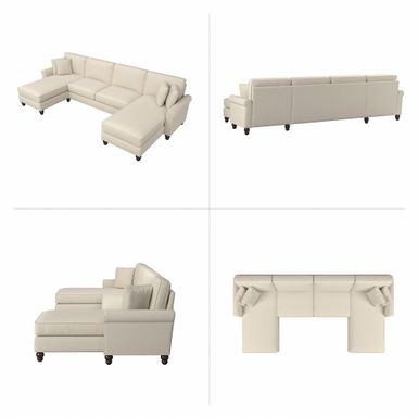 Hudson Sectional Couch with Double Chaise Lounge by Bush Furniture - Cream Herringbone