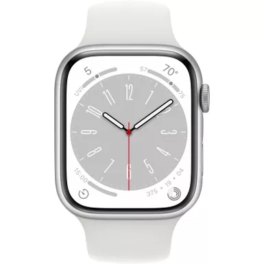 Apple Watch Series 8 GPS 45mm Silver Aluminum Case with White Sport Band M/L White Bundle