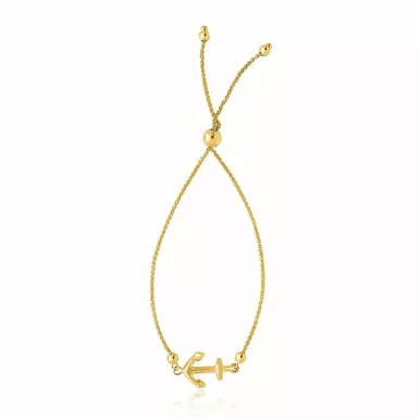 14k Yellow Gold Anchor Design Adjustable Lariat Bracelet (9.25 Inch)