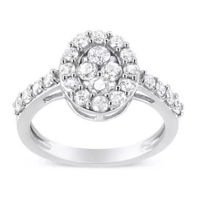 image of .925 Sterling Silver 1.0 Cttw Brilliant-Cut Diamond Halo-Style Cluster Oval Ring (I-J Color, I3 Clarity) - Choice of size with sku:018143r600-luxcom