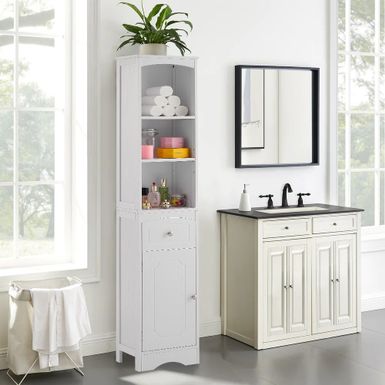 image of Wooden Freestanding Tall Bathroom Storage Linen Cabinet - White with sku:rmbbgr2iixi0ywtpfechhqstd8mu7mbs--ovr
