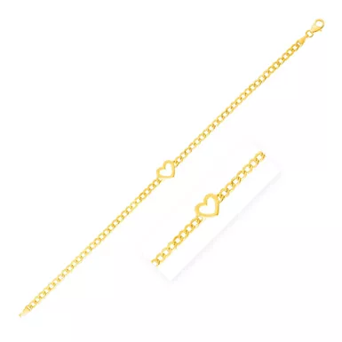 14k Yellow Gold 7 inch Curb Chain Bracelet with Heart