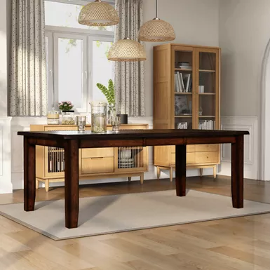 Transitional Wood Extendable Dining Table in Dark Cherry