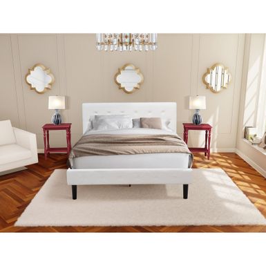 image of 3 Piece Bedroom Set - 1 Platform Bed Upholstered White Velvet Fabric and 2 Night Stands - Burgundy Finish Nightstand - NL19Q-2BF13 with sku:nxsikewcactjpg5wyscf7qstd8mu7mbs-overstock