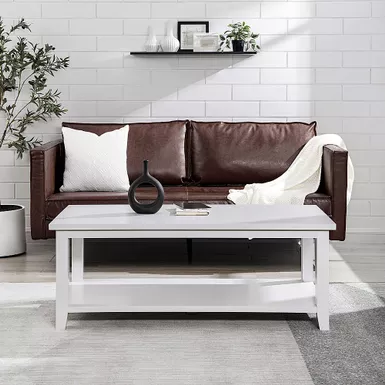 Walker Edison - Modern Minimal Coffee Table with Lower Shelf - Solid White