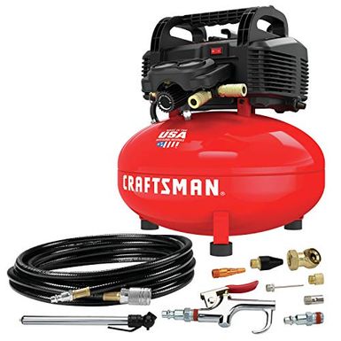 image of CRAFTSMAN Air Compressor, 6 gallon, Pancake, Oil-Free with 13 Piece Accessory Kit (CMEC6150K) with sku:b07khhdjgd-amazon