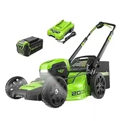 Greenworks 40V 20" Brushless Push Mower, 4.0Ah Battery (Aluminum Handles + Light)