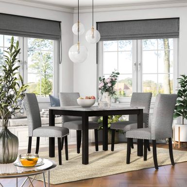 image of Furniture of America Paulina White and Grey Marble 5-Piece Dining Set - White and Brushed Brown Gray with sku:uv__qpcymljh3szuiqjwbqstd8mu7mbs--ovr